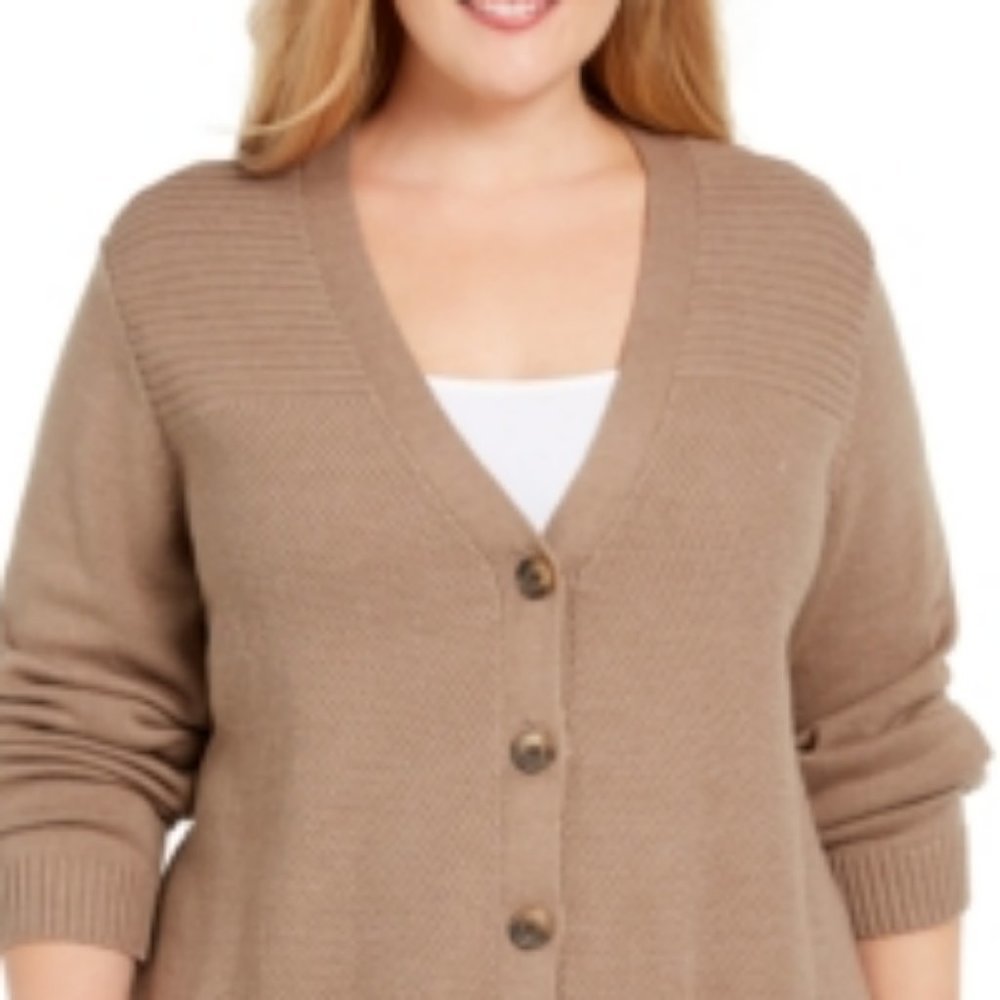 Karen Scott Plus Size Ribbed Knit Cardigan Sweater - Picture 2 of 5